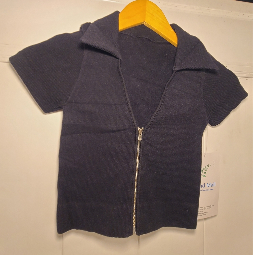 Kids Navy Blue Zip-Up Shirt